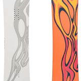 K2 Gateway Pop snowboard features a white base with orange and black flame graphics.