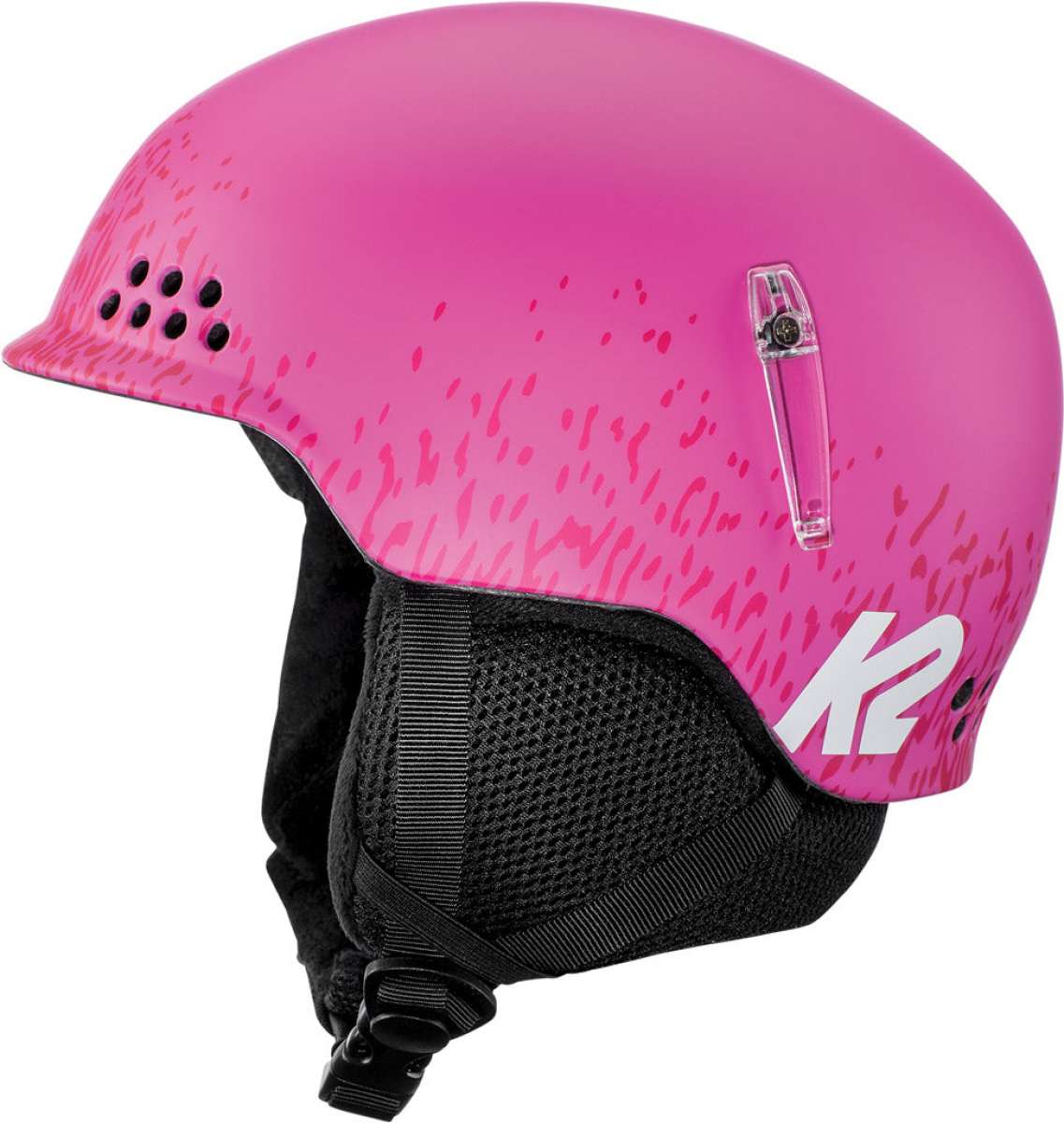 K2 Youth Illusion Helmet 2024, a pink ski helmet with distinctive textured design.