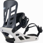 K2 Indy 2024 snowboard bindings feature a white base with black straps.