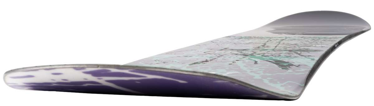 K2 Instrument snowboard, 2022 model, features a purple and white graphic design.