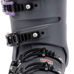 The K2 Ladies Anthem 85 MV Ski Boots for the 2022-2023 season are displayed against a white background. The boots feature a black and gray color scheme, with a BOA closure system that allows for easy adjustment of fit. They also have a sturdy buckle design for added security. These ski boots are designed to provide comfort and support during winter sports activities.