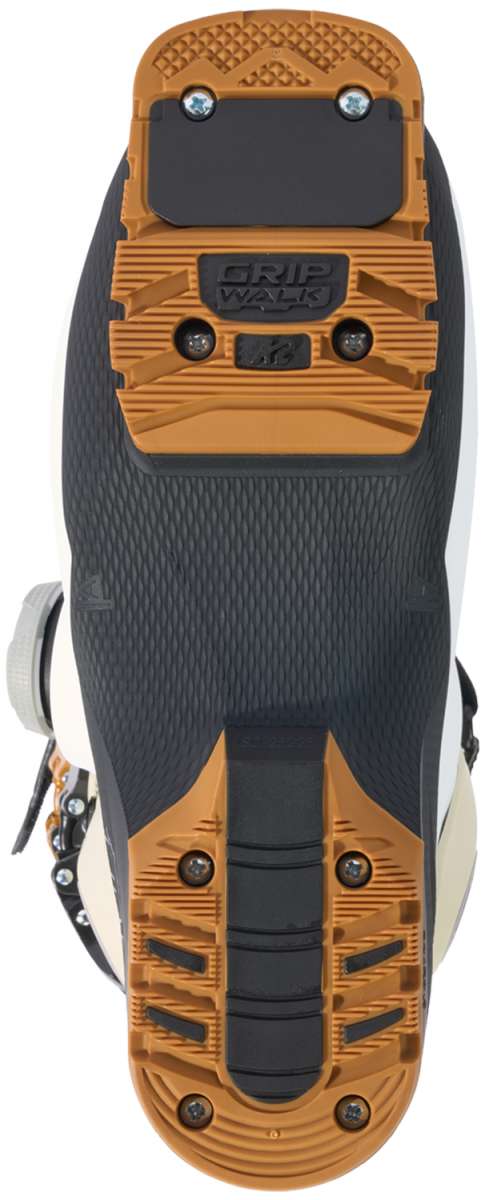 K2 Anthem 95 BOA ski boot sole, featuring a black and orange tread pattern.