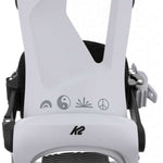 K2 Bedford snowboard binding, white with black accents, features a streamlined design.