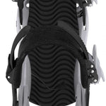 K2 Women's Bedford snowboard binding, 2023 model, features a black and white design with a textured base.