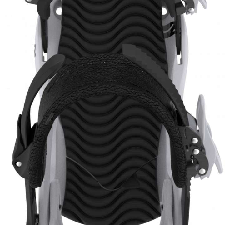 K2 Women's Bedford snowboard binding, 2023 model, features a black and white design with a textured base.