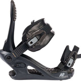 K2 Bedford 2024 women's snowboard bindings feature a black base and gray straps.