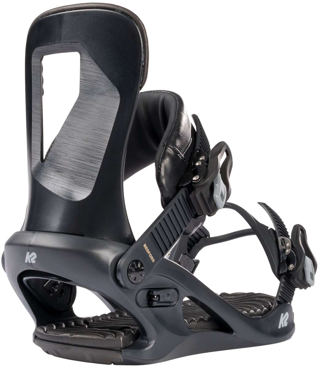 K2 Bedford 2024 women's snowboard bindings feature a black and gray color scheme.