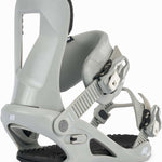K2 Bedford 2024 women's snowboard bindings feature a gray base and white upper.