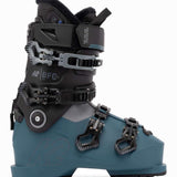 The image shows a pair of K2 Ladies BFC 95 Heat GripWalk Ski Boots for the 2021-2022 season. The boots are gray and blue in color, with black straps and buckles. They feature a heat grip sole for better traction on snowy surfaces.