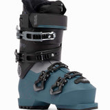 The K2 Ladies BFC 95 Heat GripWalk Ski Boots for the 2021-2022 season are displayed. These boots feature a gray and black color scheme, with a heat grip sole for added traction on snowy surfaces. The boots have a sturdy design, suitable for skiing activities, and are designed to provide comfort and support during winter sports.