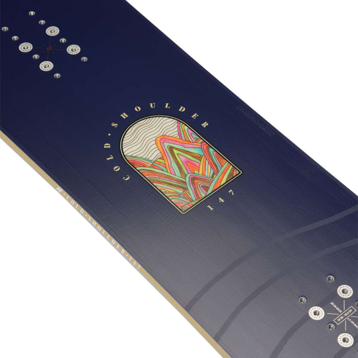 K2 Women's Cold Shoulder snowboard 2024 features a vibrant, multicolored graphic design.