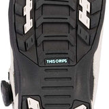 K2 Contour snowboard boot, white and black design with a blue accent, features a textured sole.