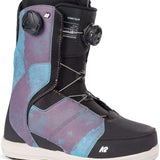 K2's 2023 Contour women's snowboard boot features a purple and teal colorway with Boa lacing.