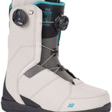 White K2 Contour snowboard boot features blue accents and a BOA lacing system.