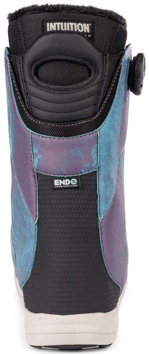 K2 Women's Contour snowboard boot features a purple and teal iridescent finish.