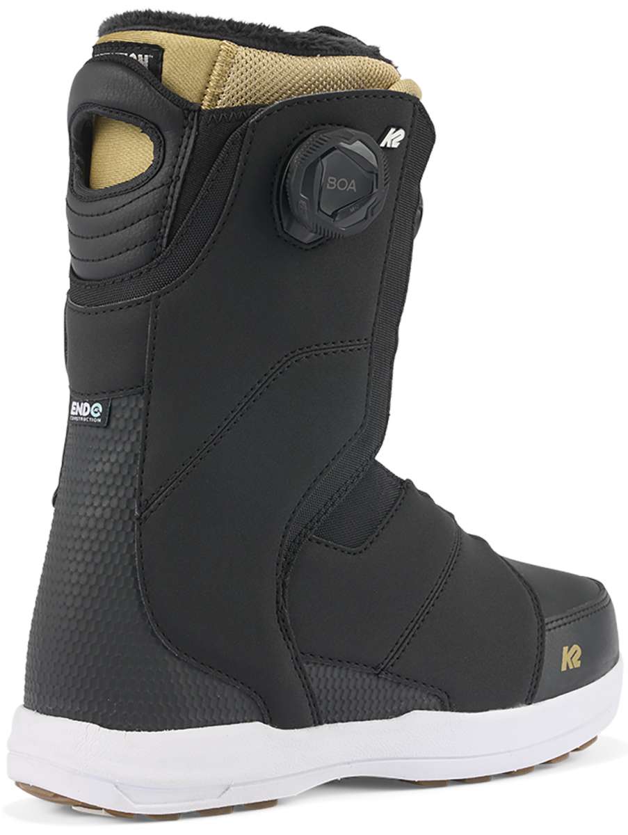 Black K2 Contour snowboard boot features a BOA lacing system and white accents.