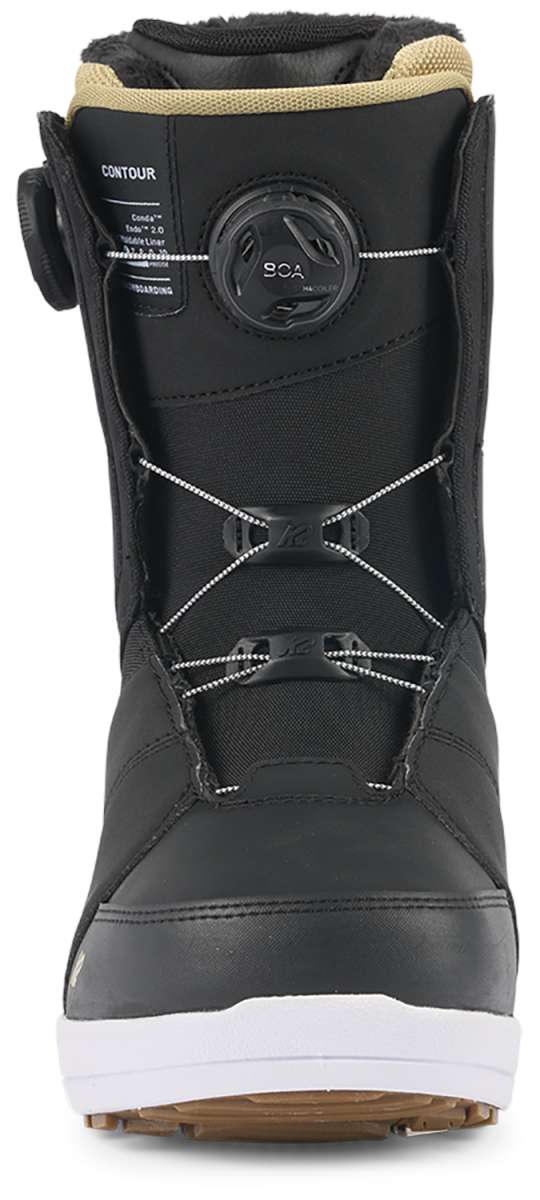 K2 Women's Contour snowboard boot, black and white design with BOA lacing system.