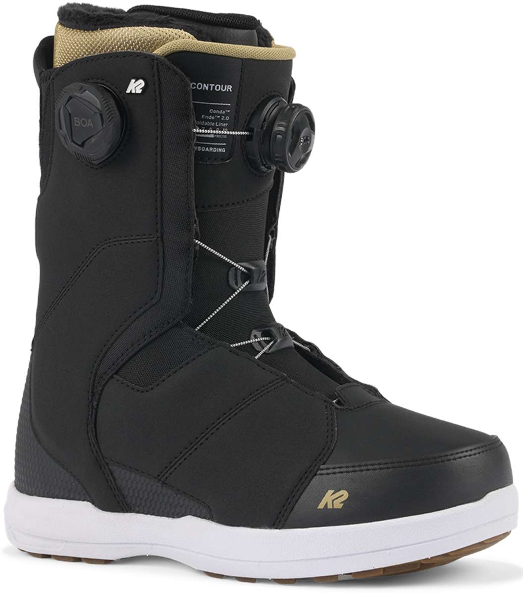 K2 Women's Contour snowboard boot, black and white design with Boa lacing system.