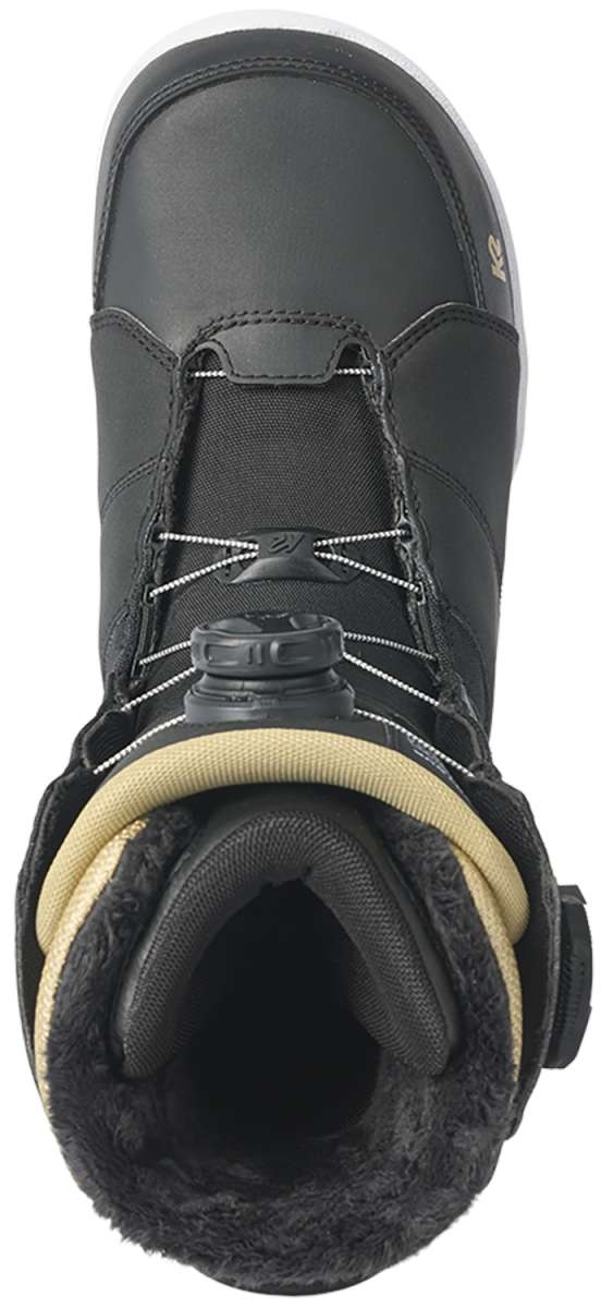 K2 Women's Contour snowboard boot, black with yellow accents and Boa lacing system.