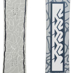 K2 Women's First Lite snowboard, 2024 model, features a white base with distinctive gray graphics.