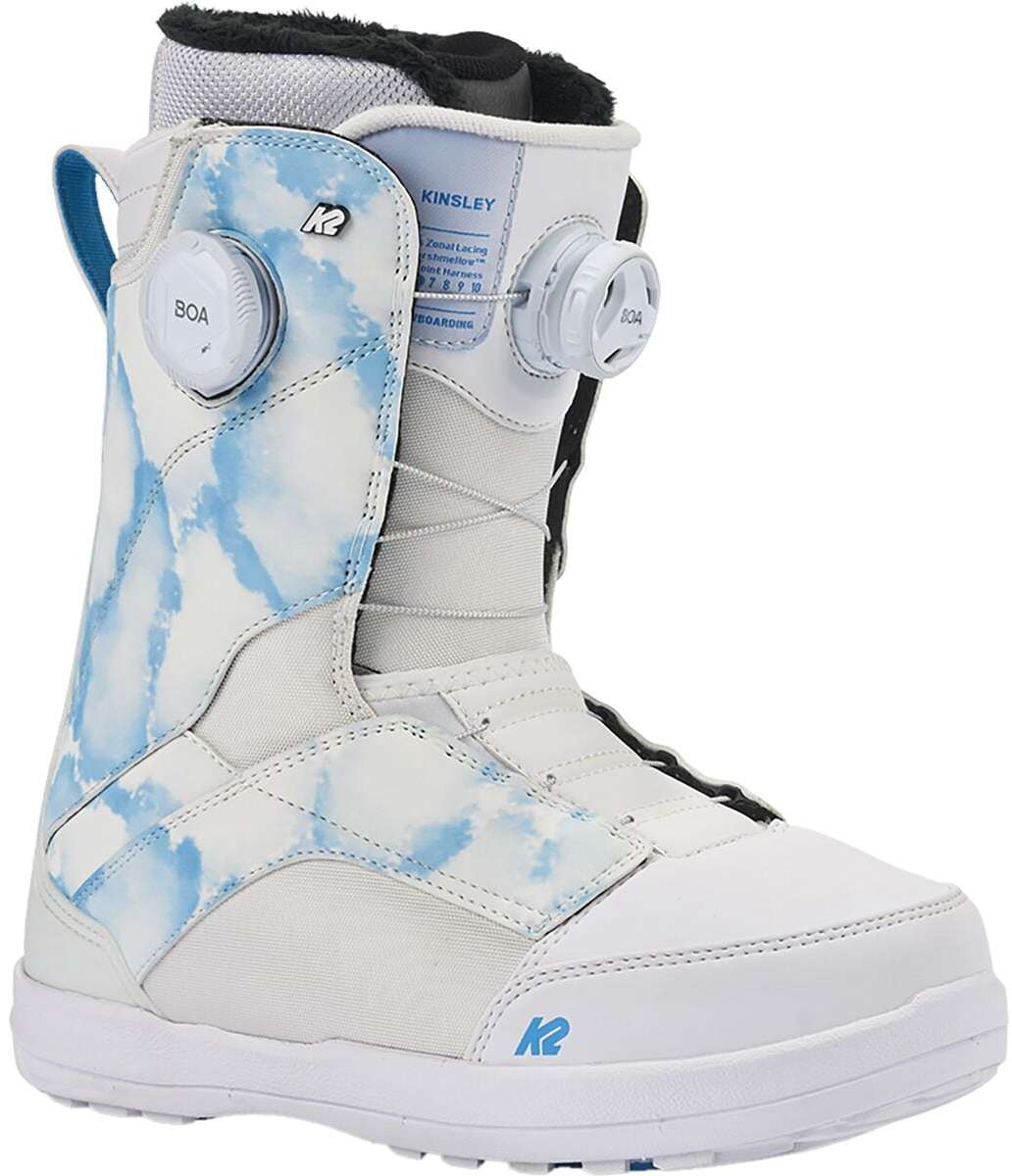 White K2 Kinsley snowboard boots feature BOA lacing and a textured design.