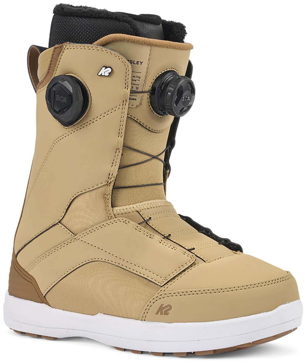 K2 Women's Kinsley snowboard boot in white with black accents and BOA lacing system.
