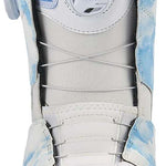 White K2 Kinsley snowboard boot features blue accents and a BOA lacing system.