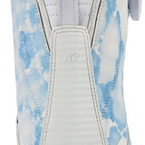 K2 Women's Kinsley snowboard boot, a white design with blue accents and a visible Intuition foam liner.