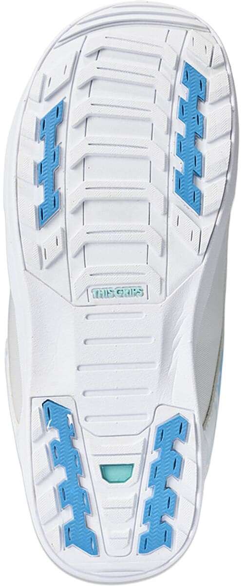White K2 Kinsley snowboard boot sole with blue accents and a textured tread pattern.