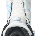 K2 Women's Kinsley Snowboard Boot 2024 features a black and white design with a teal accent.