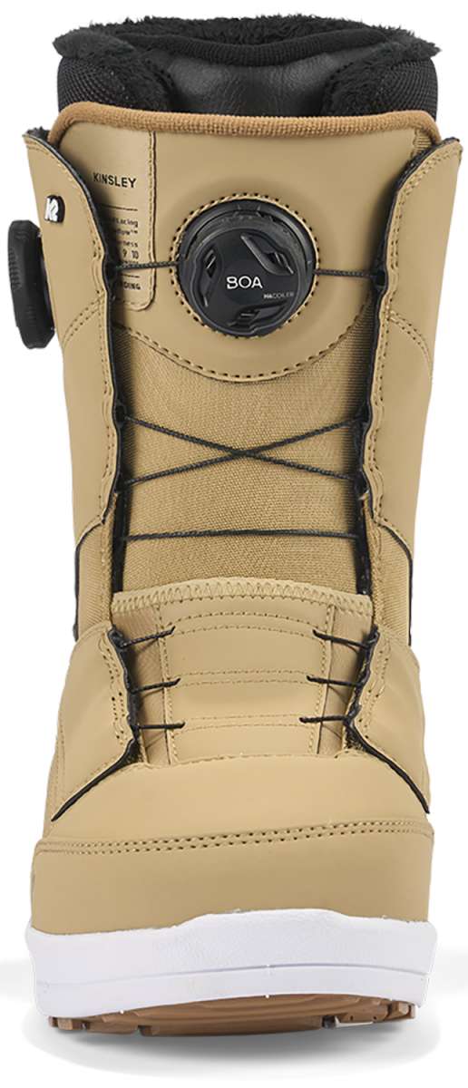 K2 Kinsley snowboard boot in tan features a BOA lacing system and streamlined design.