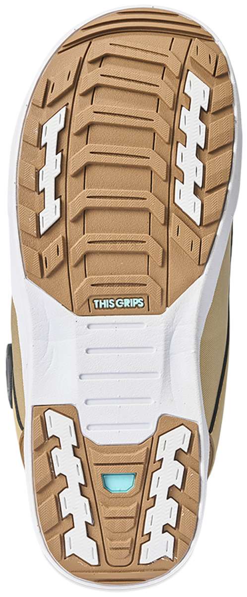 K2 Women's Kinsley snowboard boot, gray and white, features a textured sole for grip.