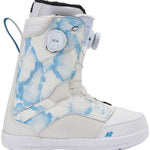 White K2 Kinsley snowboard boot features a blue and gray marbled design.