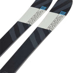 K2 Mindbender 85 skis feature a black and white design with red accents.