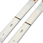 K2 Women's Mindbender 89Ti skis, 2024 model, feature a white design with red and gray accents.