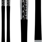 The image shows a pair of K2 Women's Mindbender 89Ti Flat Skis for the year 2023. The skis are black and white with the brand name "K2" prominently displayed on them.
