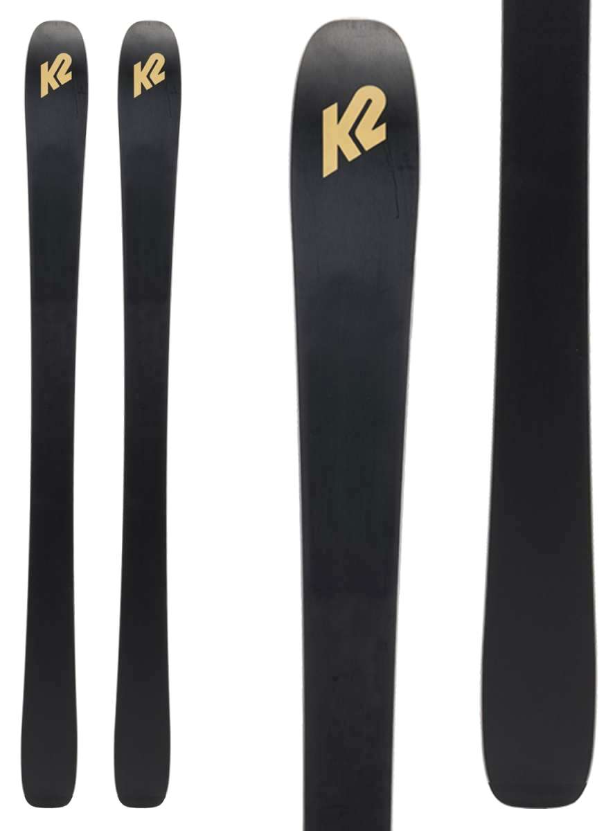 K2 Women's Mindbender 90C flat skis, 2024 model, feature a black and white design.