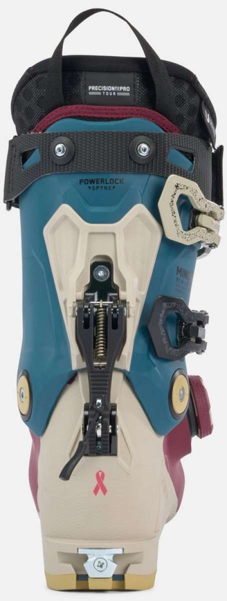 K2 Mindbender 95 BOA ski boots feature a blue and white color scheme with a distinctive red accent.