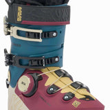 K2 Mindbender 95 BOA ski boots feature a blue and orange color scheme with a distinctive design.