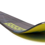 The K2 Ladies Mindbender 98Ti Alliance Flat Ski 2021-2022 is a yellow and black ski with a unique design, featuring a flat top for better control and stability.