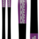 K2 Mindbender 99 Ti skis feature a vibrant purple and white design.