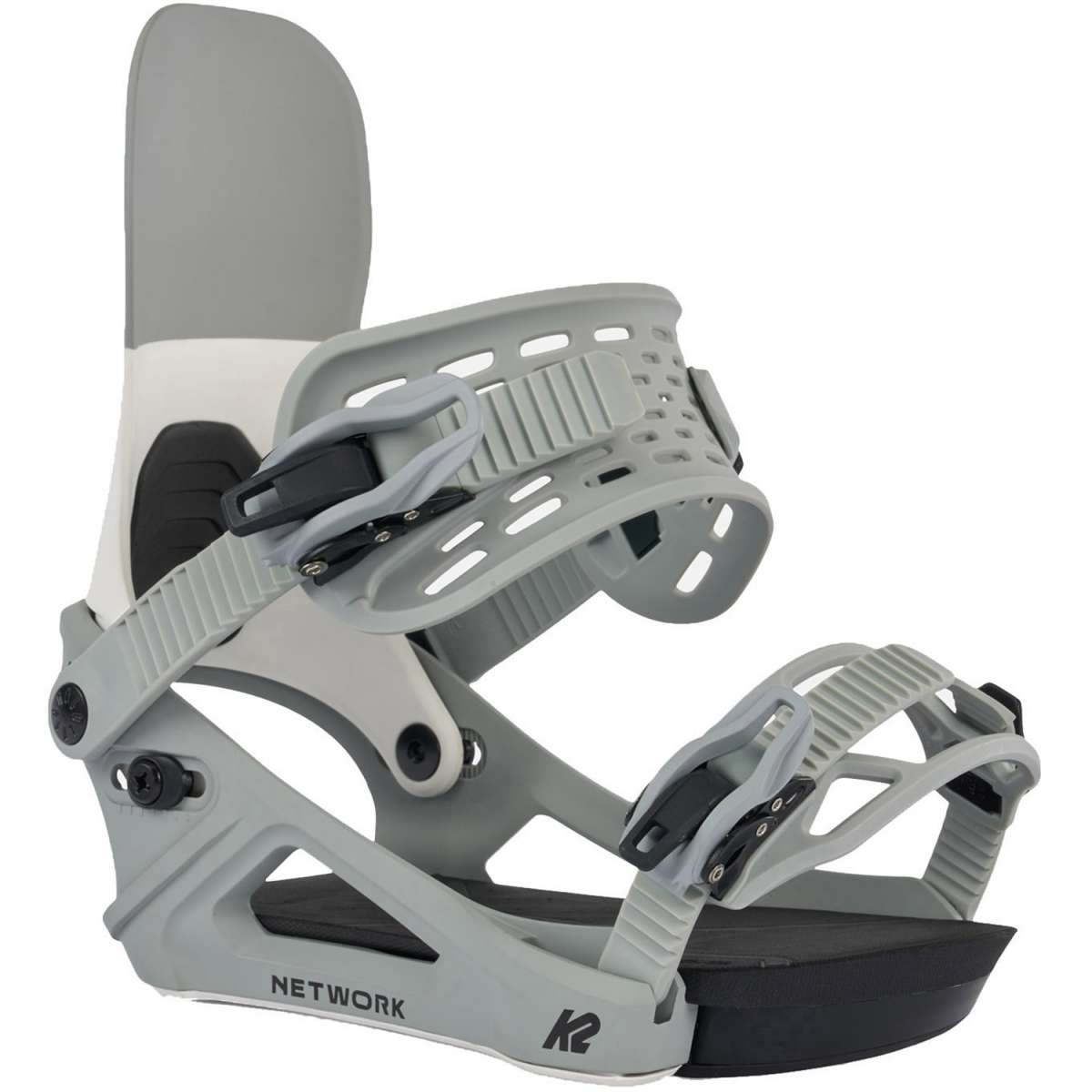 K2 Women's Network snowboard bindings feature a white design with gray accents.