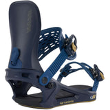 K2 Women's Network snowboard bindings feature a blue and gray color scheme with a distinctive design.