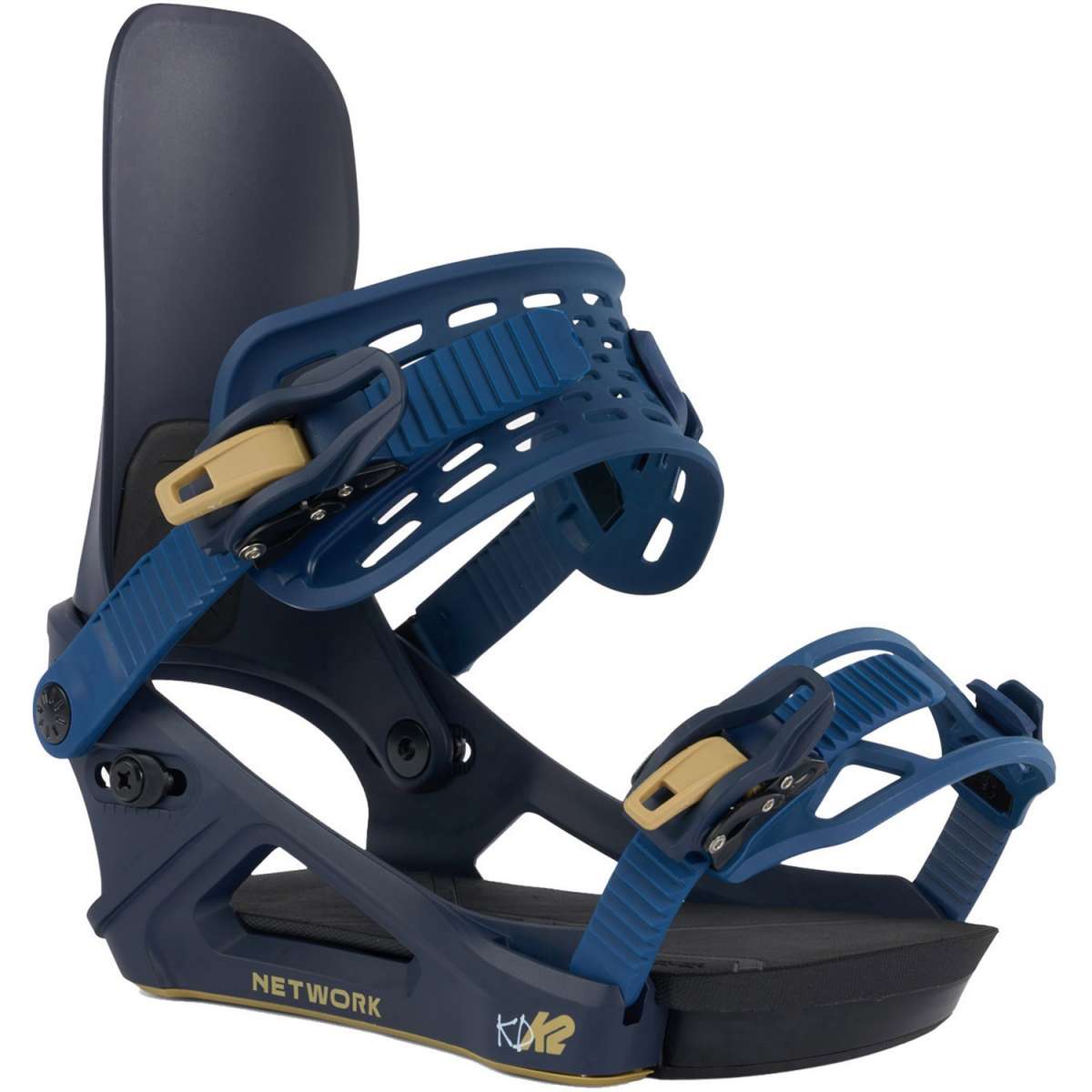 K2 Women's Network bindings feature a navy blue base with yellow accents.