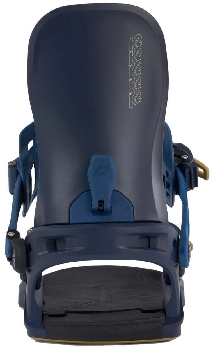 K2 Women's Network 2024 bindings feature a dark blue base with contrasting yellow accents.
