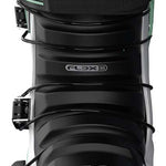 K2 Revolver women’s ski boots feature a black and white design with adjustable straps.