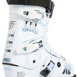 K2 Women's Revolver TBL 100 ski boot features a white and gray design with red accents.