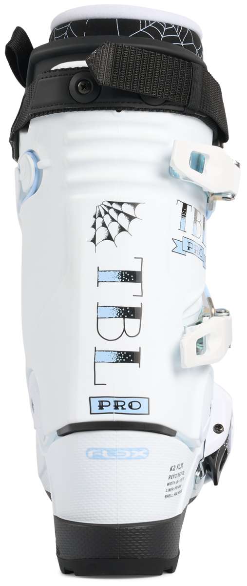 K2 Women's Revolver TBL 100 ski boot in white and blue with red accents.