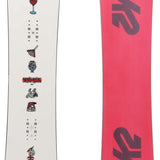 K2 Women's Spellcaster snowboard, 2024 model, features a white base with red graphics.