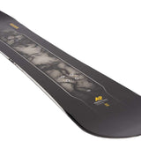 K2 Manifest snowboard features a dark graphic design with white accents.